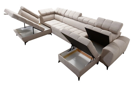 Ecksofa mit Schlaffunktion Bolmso VI braun rechts bequemes Ecksofa mit verstellbaren Kopfstützen dekorative Steppung auf der Sitzfläche