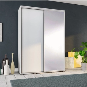 Schiebeschrank mit Spiegel Penelope 155 cm weiß modernes Schranksystem Aluminium-Türführungen und Laufsystem