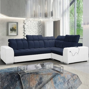 Ecksofa mit Schlaffunktion Luigi II marineblau / weiß rechtes Ecksofa mit Bettkasten für den täglichen Liegekomfort