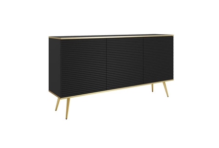 Kommode Luxury 160 cm schwarz elegantes Design stilvolle geriffelte Fronten Kommode Körper mit goldenen trim goldenen Metall Beine gekrönt