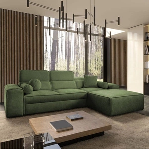 Ecksofa mit Schlaffunktion Viano grün rechts stilvolles Ecksofa mit interessanter Form verstellbare Kopfstützen Zierkissen