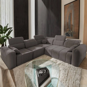 Ecksofa mit Schlaffunktion Cetara III grau-braun links Ergonomisches Ecksofa mit verschiebbarer Rückenlehne und verstellbaren Kopfstützen