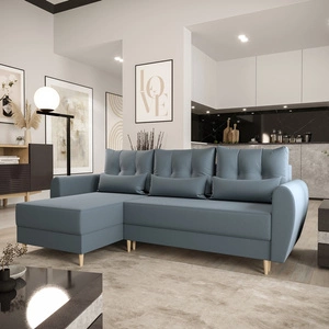 Ecksofa mit Schlaffunktion Rovigo grau blau links elegantes Ecksofa in skandinavischer Form großes Bettzeugfach