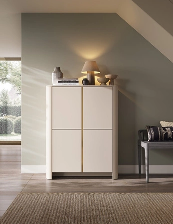 Kommode Bari 103 cm beige elegantes Design abgerundete Kanten der soliden Satz auf einem hohen Sockel dekorative Gold trim
