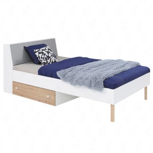 Bett mit Schublade Beja 120x200 cm weiß / Eiche artisan / grau ideal für Kinderzimmer und Jugendzimmer Einfassung mit Spezialfurnier