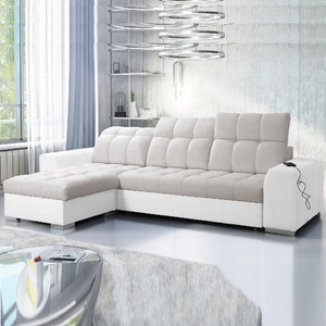 Ecksofa mit Schlaffunktion Luigi hellbeige/weiß links Ecksofa mit zwei Bettkästen Stoff mit interessanter Struktur