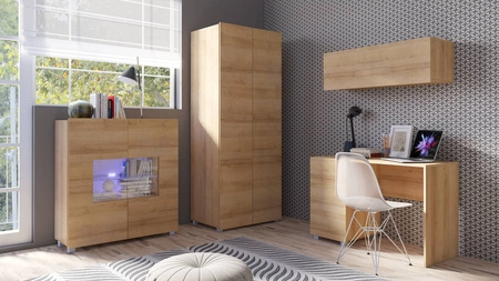 Zweitüriger Kleiderschrank Apulia 80 cm Eiche golden minimalistisches Design einfaches Design idealer Kleiderschrank für Schlafzimmer Garderobe oder Diele