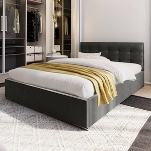 Polsterbett Montigo 180x200 grau mit Container im modernen skandinavischen Stil mit gestepptem Kopfteil