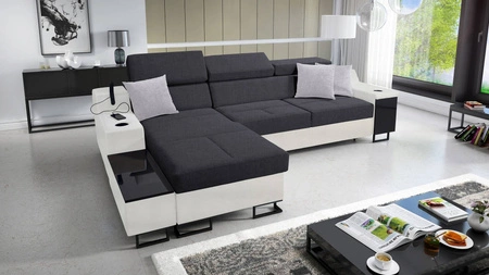 Ecksofa mit Schlaffunktion Alcamo graphit/weiß links elegantes Ecksofa mit einer ausziehbaren praktischen Schublade an der Seite des Möbels