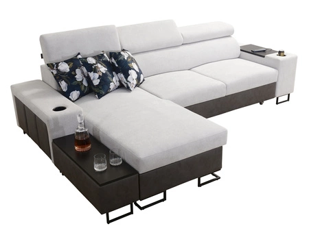 Ecksofa mit Schlaffunktion Flavio schwarz / graphit links elegantes Ecksofa mit einer seitlich zu öffnenden Verlängerungsstange