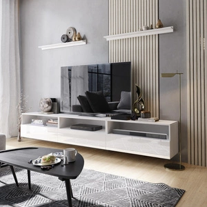 Kaires 258 cm weiß / weiß glänzend Wandschrank RTV mit Einlegeböden elegantes und stilvolles Design, das zu jeder Einrichtung passt