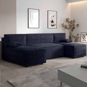 Ecksofa mit Schlaffunktion Brandon U navy blue Bettzeugcontainer weicher Stoff mit ausgeprägter Schlingenoberfläche