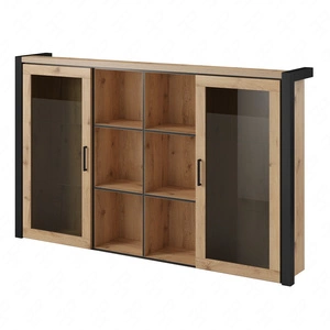 Kommodenerweiterung Aktiv 180 cm Eiche Taurus / schwarz stilvolles Design Sicherheit gehärtetes Glas Metall schwarze Griffe