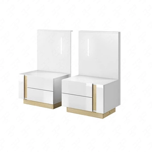 Nachttisch mit Schubladen Adria weiß glänzend / Eiche grandson modernes Möbeldesign Kanten des Schranks mit speziellem ABS-Furnier bearbeitet