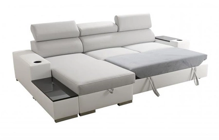 Ecksofa mit Schlaffunktion Provo braun / weiß linkes Ecksofa mit Bettkasten und Funktionserweiterung