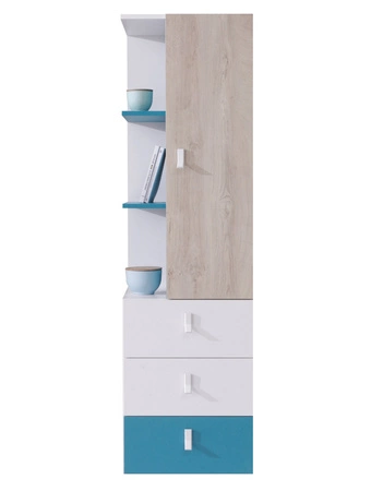 Niko niedriges Bücherregal 45 cm weiß / Eiche / marine ideal für das Jugendzimmer sehr nützlich Bücherregal mit Schublade modernes Design