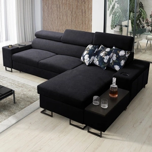 Ecksofa mit Schlaffunktion Flavio schwarz rechts Komfort elegantes Ecksofa mit einer seitlich zu öffnenden Verlängerungsstange