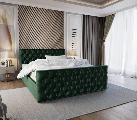 Polsterbett Viamao 180x200 flaschengrün mit Container im modernen skandinavischen Stil mit gestepptem Kopf- und Fußteil 
