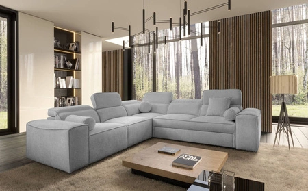 Ecksofa mit Schlaffunktion Viano III hellgraues linkes Ecksofa mit Bettcontainern perfekt für moderne Interieurs