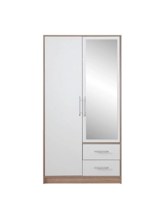 Spiegelschrank Caspe 100 cm helle Eiche sonoma / weiß modernes Design ABS-Finish und Aluminiumgriffe