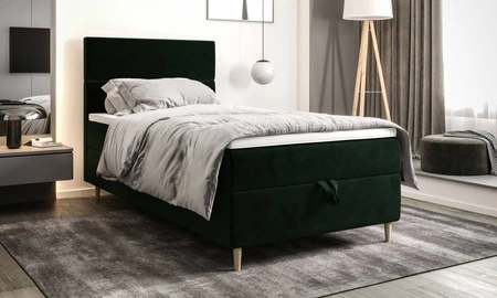 Boxspringbett Bing 90x200 flaschengrün im modernen skandinavischen Stil mit gepolstertem Kopfteil Bett mit Staukasten