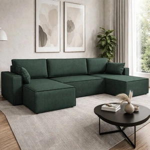 Ecksofa mit Schlaffunktion Rebenes U grün Universal-Ecksofa dreidimensionaler Stoff mit ausdrucksstarken Streifen Bettzeugbehälter