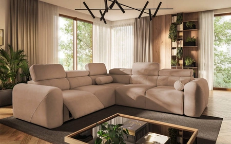 Ecksofa mit Schlaffunktion Cantare III Lux Lachs linke Seite stilvolles und bequemes Ecksofa für das Wohnzimmer mit Lift Fußstütze