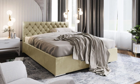 Polsterbett Alvorada 160x200 beige Bett mit Staukasten im modernen skandinavischen Stil mit gestepptem Kopfteil