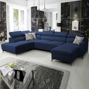 Ecksofa mit Schlaffunktion Savona VI blau rechts elegantes und bequemes Ecksofa für Wohnzimmer mit zwei Bettkästen
