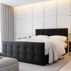 Boxspringbett Kansas 140x200 schwarzes Bett im skandinavisch-modernen Stil mit Steppung und Kristallen