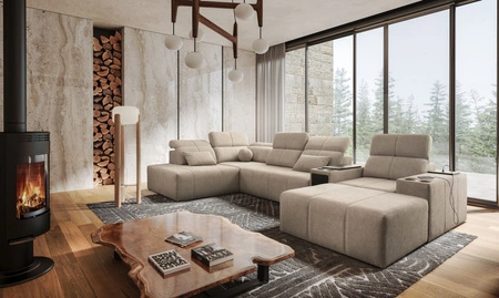 Ecksofa mit Schlaffunktion Tesalia V beige rechtsseitiges Komfort-Ecksofa mit Schublade und Schiebefunktion der Rückenlehne