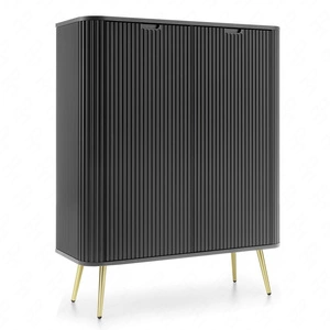 Zoya 103 cm Kommode schwarz elegantes Design ovale Form auf goldenen Metallbeinen geschmackvolle geriffelte Front gesetzt