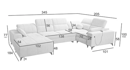 Ecksofa mit Schlaffunktion Penejos IV Lux grün linksseitig stilvolles Ecksofa mit bequemer ausziehbarer Fußstütze
