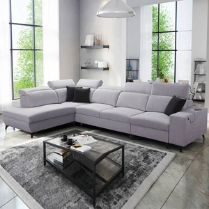 Ecksofa mit Schlaffunktion Kelly Sleek XI graue Esche linke Seite stilvolles und bequemes Ecksofa aus strapazierfähigem Webstoff