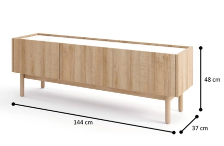 TV-Schrank Boho 144 cm Eiche Riviera / Marmorbianco Außergewöhnliches Design dekorative Marmorböden universelle Farbkombination