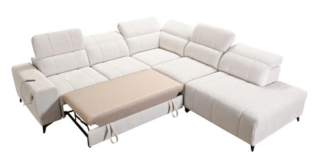 Ecksofa mit Schlaffunktion Penejos IX blau rechtsseitig stilvolles Ecksofa mit Bettzeugcontainern komfortable verstellbare Kopfstützen