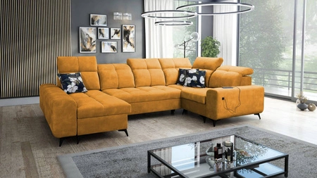 Buffalo IV Ecksofa mit Schlaffunktion gelb links stilvolles Ecksofa mit zwei Bettcontainern Velourstoff