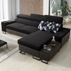 Ecksofa mit Schlaffunktion Flavio schwarz / graphit rechts elegantes Ecksofa mit einer seitlich zu öffnenden Verlängerungsstange des Möbels
