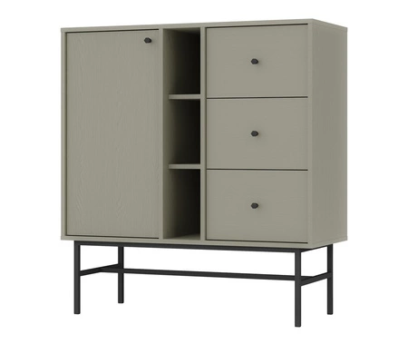 Set von Wohnzimmermöbel Kioto III Eukalyptus stilvolles Design elegante Möbel auf einem Metallrahmen schwarz subtilen Griffen unterstützt