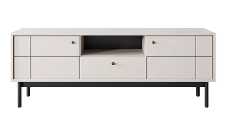 Modesta Möbelset beige minimalistisches Design mit dezenten Farben geriffeltes gehärtetes Glas hohe Holzbeine hervorgehoben