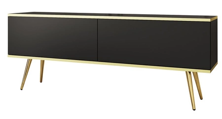 TV-Schrank Luxury 135 cm schwarzer eleganter Designschrank mit goldener Zierleiste Schrank auf goldenen Metallbeinen