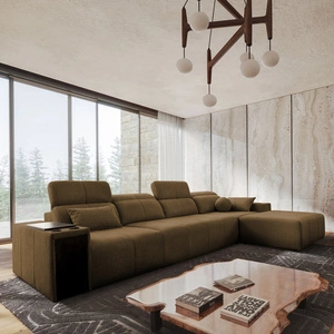 Ecksofa mit Schlaffunktion Tesalia XII braun rechte Ecke modernes Design komfortable Schiebelehne Schublade in der Seite des Möbels