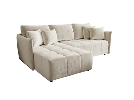 Schlafsofa Oroso beige links weicher Samtstoff mit hydrophober Beschichtung Bettzeugbehälter