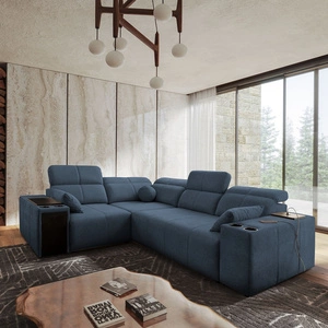 Ecksofa mit Schlaffunktion Tesalia II blau links bequemes Ecksofa für Wohnzimmer mit verschiebbarer Rückenlehne Bettzeugcontainer