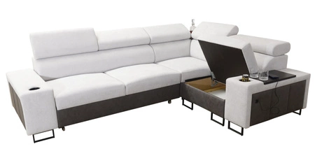 Ecksofa mit Schlaffunktion Flavio II beige / beige Öko-Leder rechts bequemes Ecksofa Bett offene Bar in der Seite der Möbel