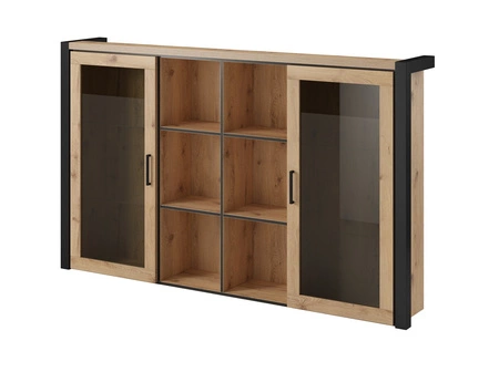 Kommodenerweiterung Aktiv 180 cm Eiche Taurus / schwarz stilvolles Design Sicherheit gehärtetes Glas Metall schwarze Griffe