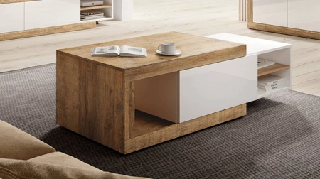 Couchtisch Sintra 120 cm / 153 cm Eiche samdal / weiß glänzend Originaldesign Breite verstellbarer Tisch