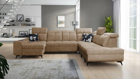 Ecksofa mit Schlaffunktion Buffalo X dunkelbeige links funktionelles und bequemes Ecksofa für einen Raum mit Bettzeugcontainern