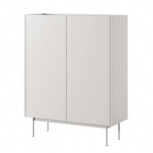Vellore 97 cm hohe Kommode beige elegante Kommode mit abgesenkter Platte in Eiche Farbton Metallbeine grifflose Fronten