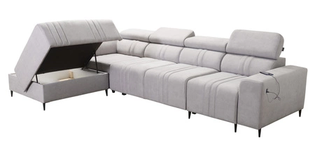 Ecksofa mit Schlaffunktion Castel XI grau Esche linke Ecke bequemes Sofa mit Stauraum für Bettzeug strapazierfähiger Stoff